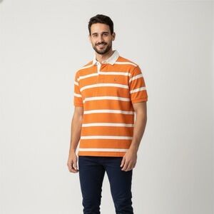 Polo Ralph Lauren Rugby Shirt Mens XL Orange Striped Short Sleeve Flesh Pony